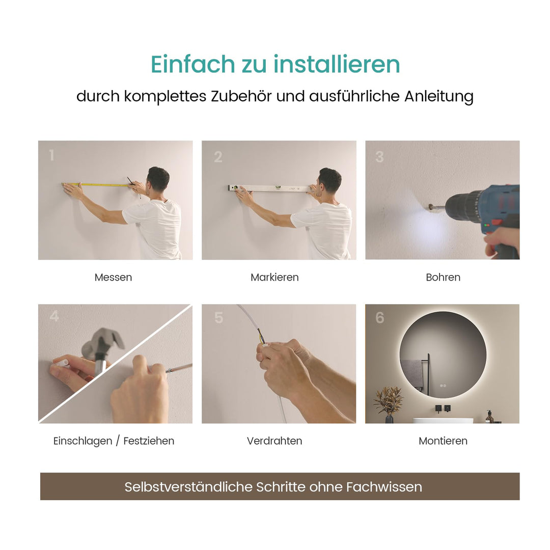 Badspiegel Rund mit LED-Beleuchtung dimmbar 80 cm rahmenlos - Bild 4