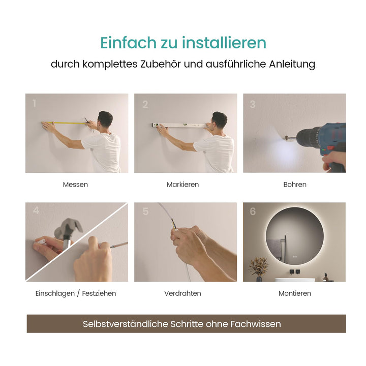 Badspiegel Rund mit LED-Beleuchtung dimmbar 80 cm rahmenlos - Bild 4