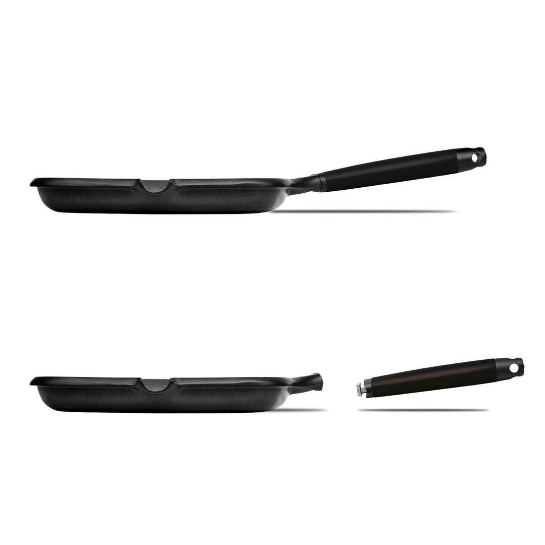 Grillpfanne Aluminiumguss glatt mit abnehmbarem Zedernholzgriff - Bild 2
