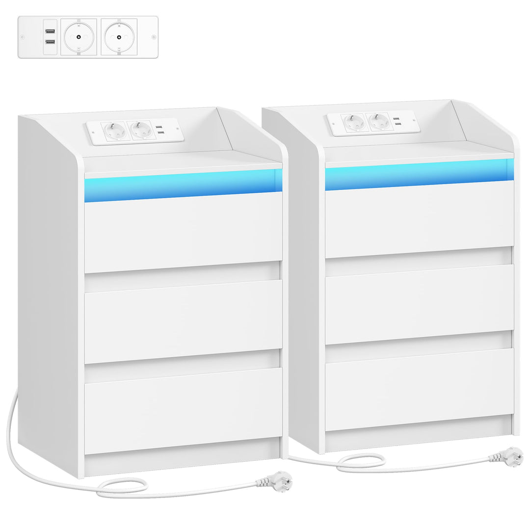 Nachttisch 3 Schubladen mit LED-Licht und USB-Ladestation 2er Set - Bild 9