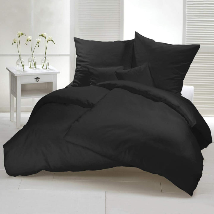 Mako-Satin Bettwäsche 200x200 cm Schwarz 100% Baumwolle mit Reissverschluss - Bild 2