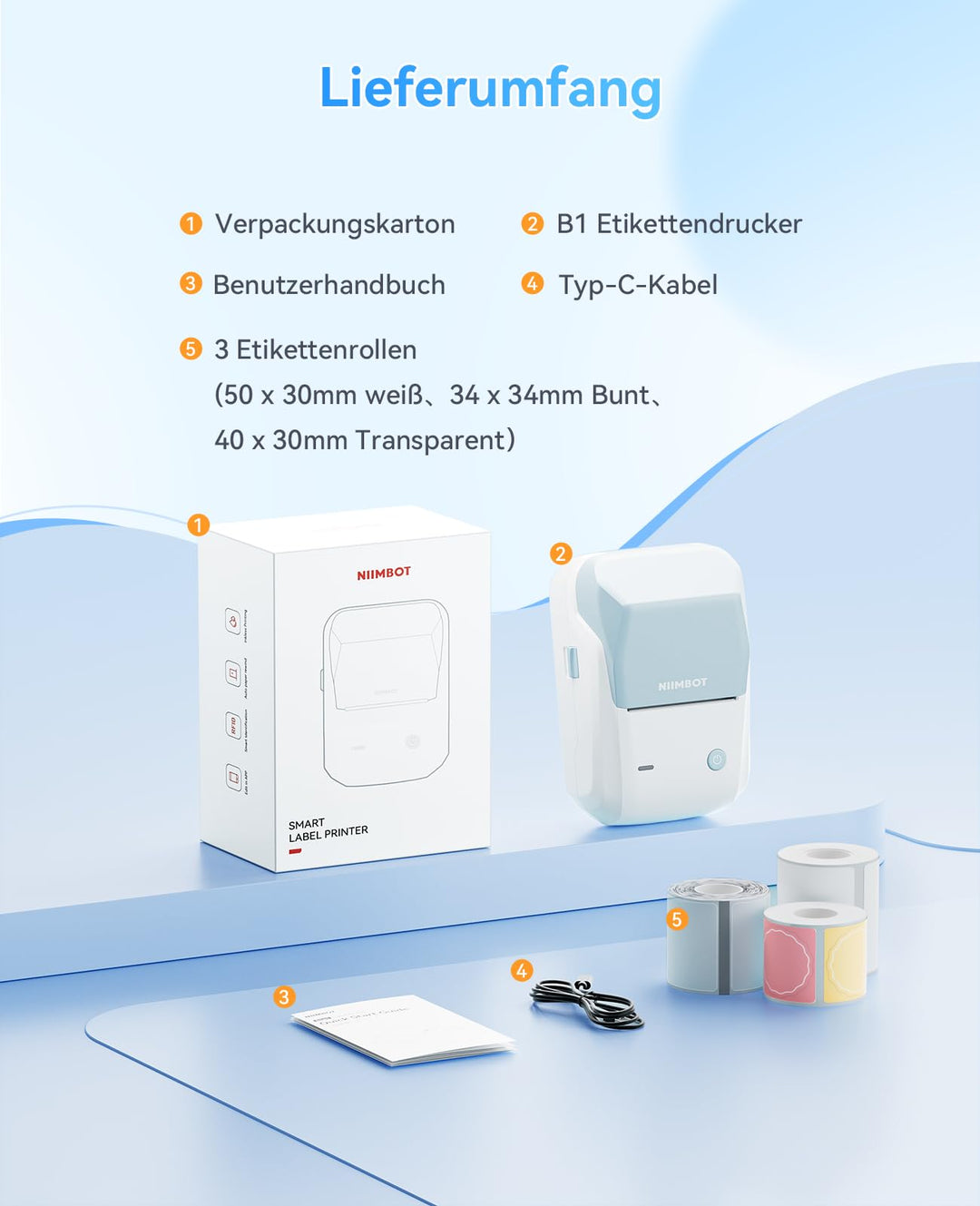 Etikettendrucker Thermodruck Bluetooth USB 50mm mit 3 Etikettenrollen - Bild 8