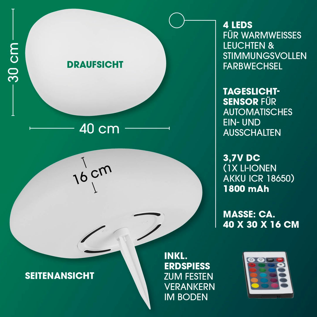 Solar Gartenleuchte Stein-Design RGB Farbwechsel IP67 mit Fernbedienung - Bild 8