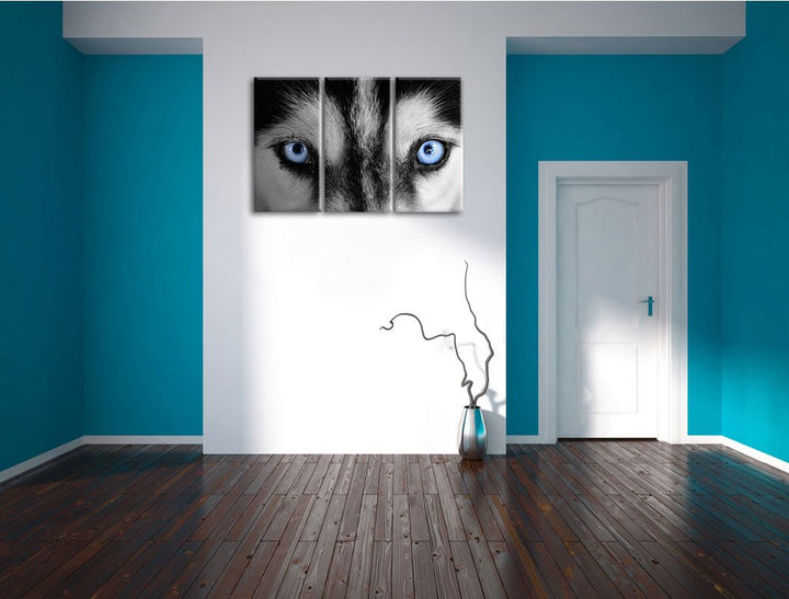 Leinwandbild 3-teilig Husky Augen Blau 120x80cm fertig gespannt - Bild 5