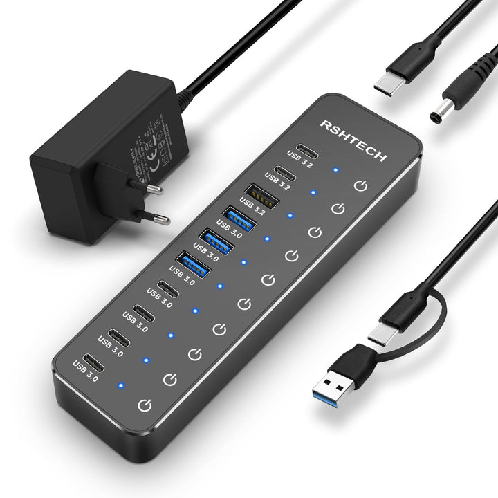 USB-Hub 10-Port USB 3.2/3.0 mit 60W Netzteil für Laptop &amp; Desktop