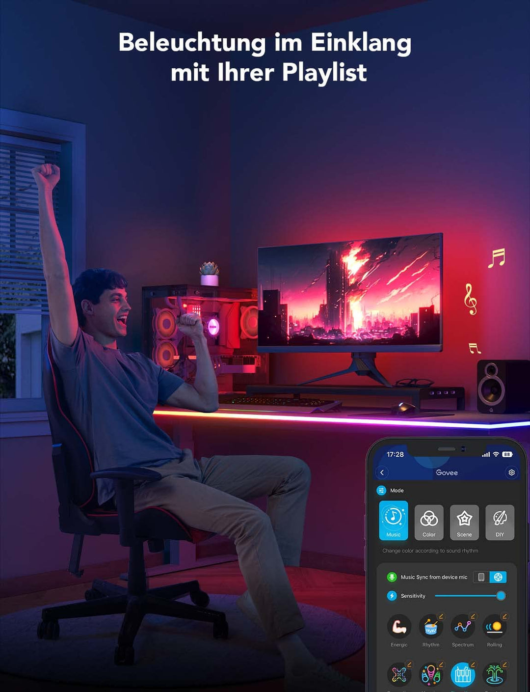 Gaming LED Neon Strip RGBIC 3m blendfreilich für Schreibtisch - Bild 6