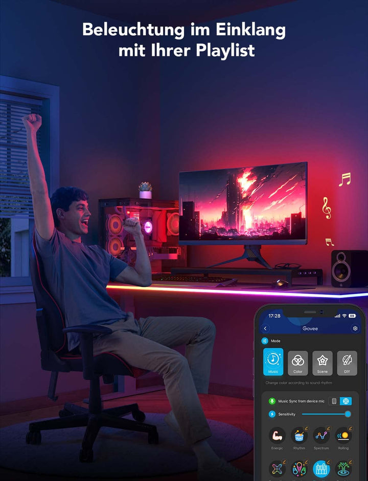 Gaming LED Neon Strip RGBIC 3m blendfreilich für Schreibtisch - Bild 6