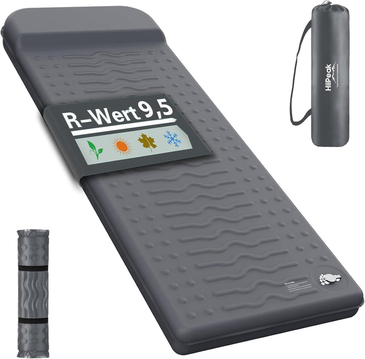 Isomatte Camping R-Wert 9,5 mit Kissen Memory Foam 195x70,5 cm