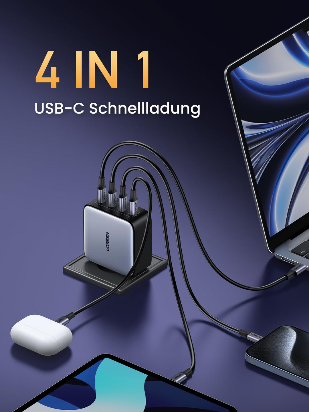 USB-C Ladegerät 100W GaN 4-Port für Laptop und Smartphone - Bild 4