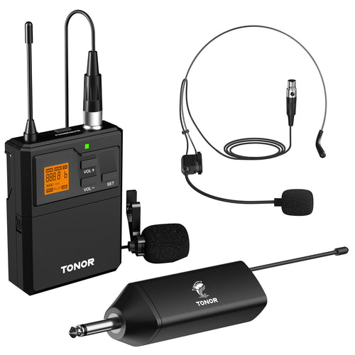 Kabelloses UHF Mikrofon Set mit Lavalier und Headset 60m Reichweite