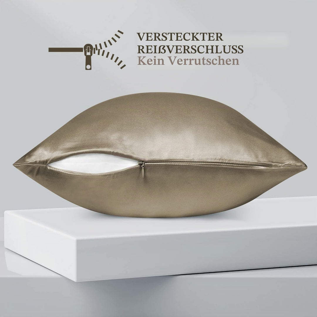 Seidenkissenbezug 65x65 cm 100% Maulbeerseide Taupe Haar- &amp; Hautpflege - Bild 3