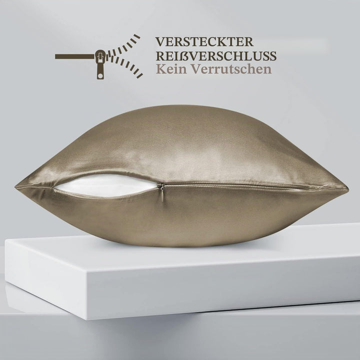 Seidenkissenbezug 65x65 cm 100% Maulbeerseide Taupe Haar- &amp; Hautpflege - Bild 3