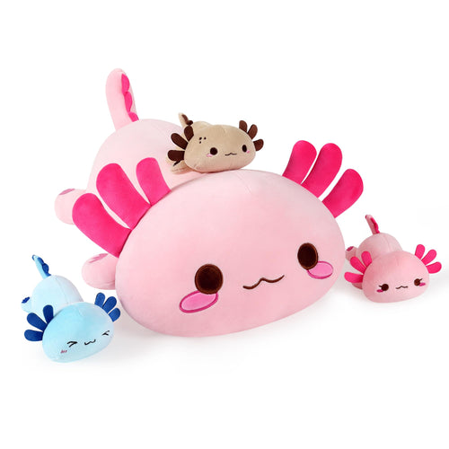 Axolotl Plüschtier Set Mama & 3 Babys Kawaii Kuscheltier 4-teilig