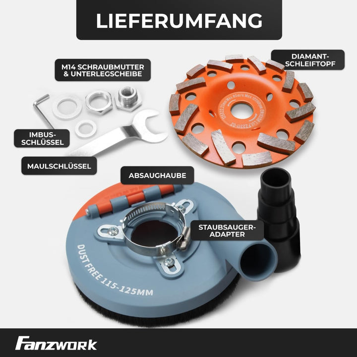 Absaughaube Winkelschleifer 125 mm mit Diamantschleiftopf für Beton - Bild 6