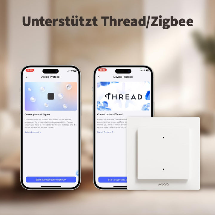 Smart Lichtschalter 2-Tasten Thread/Zigbee Matter 55mm Rahmen - Bild 2