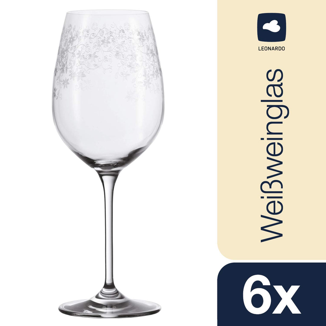 Weissweingläser 6er-Set Blütenranken-Gravur spülmaschinenfest 410 ml - Bild 2