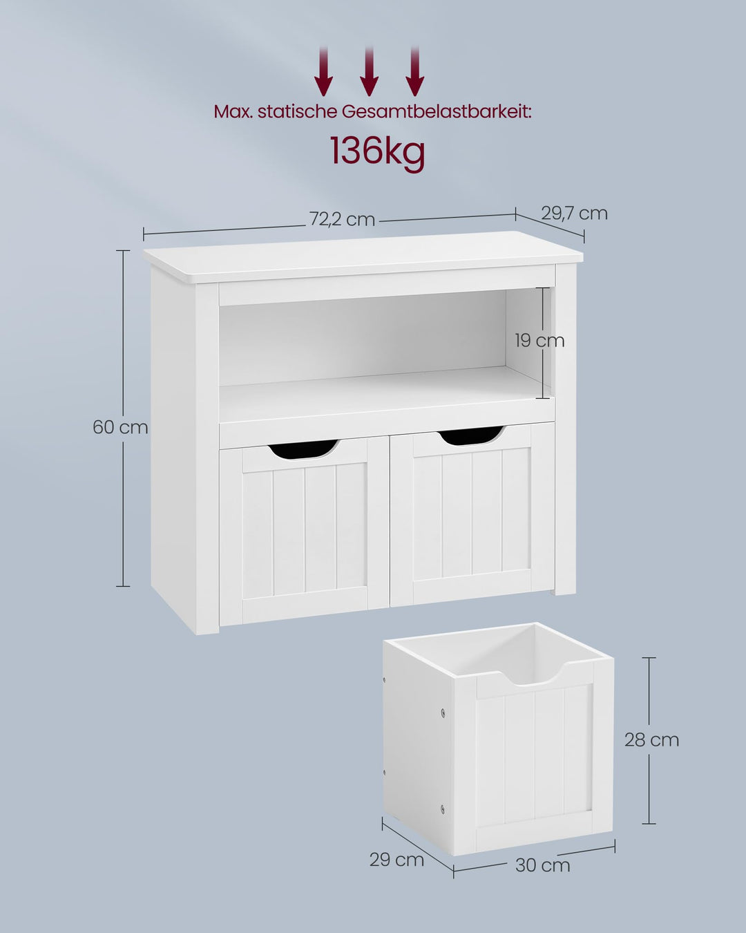 Kinderregal mit Rollboxen 72x60 cm Holz Weiss Spielzeugaufbewahrung - Bild 5