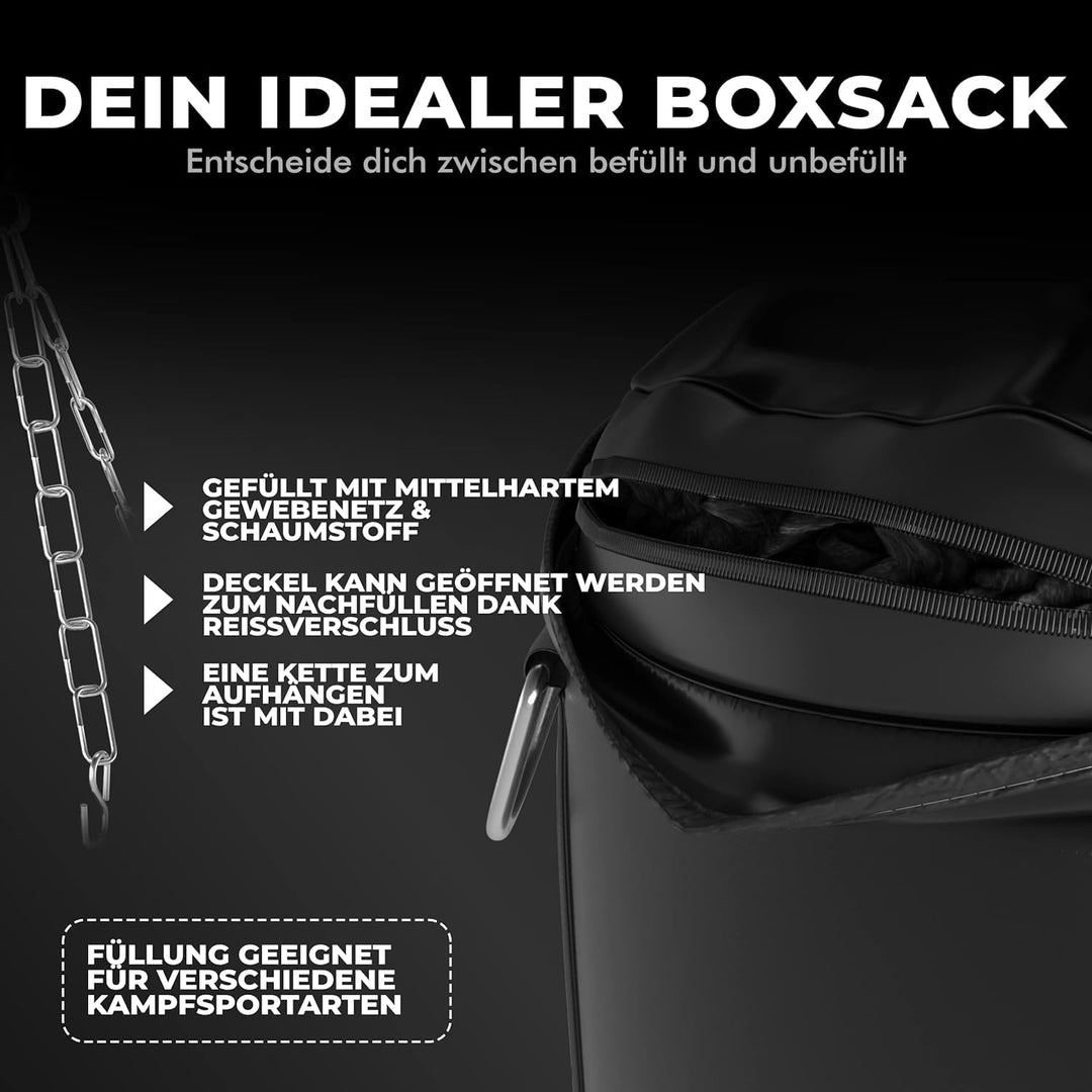 Boxsack ungefüllt PU-Leder mit 4-Punkt-Stahlkette Schwarz/Weiss - Bild 3