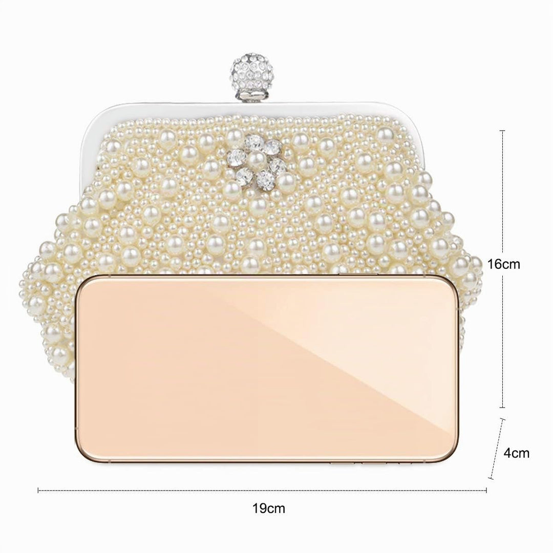 Abendtasche Kunstleder Perlenoptik Beige mit Schulterriemen - Bild 6