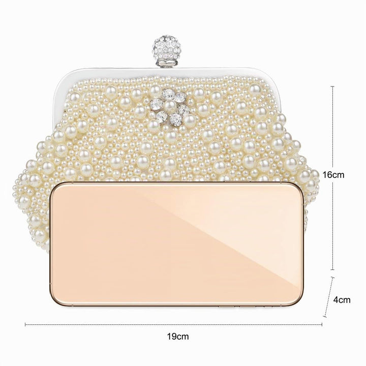 Abendtasche Kunstleder Perlenoptik Beige mit Schulterriemen - Bild 6