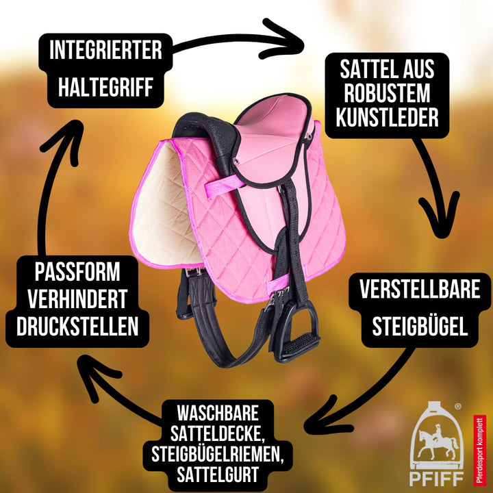 Kindersattelset für Shetty und Holzpferd rosa Komplettset - Bild 5