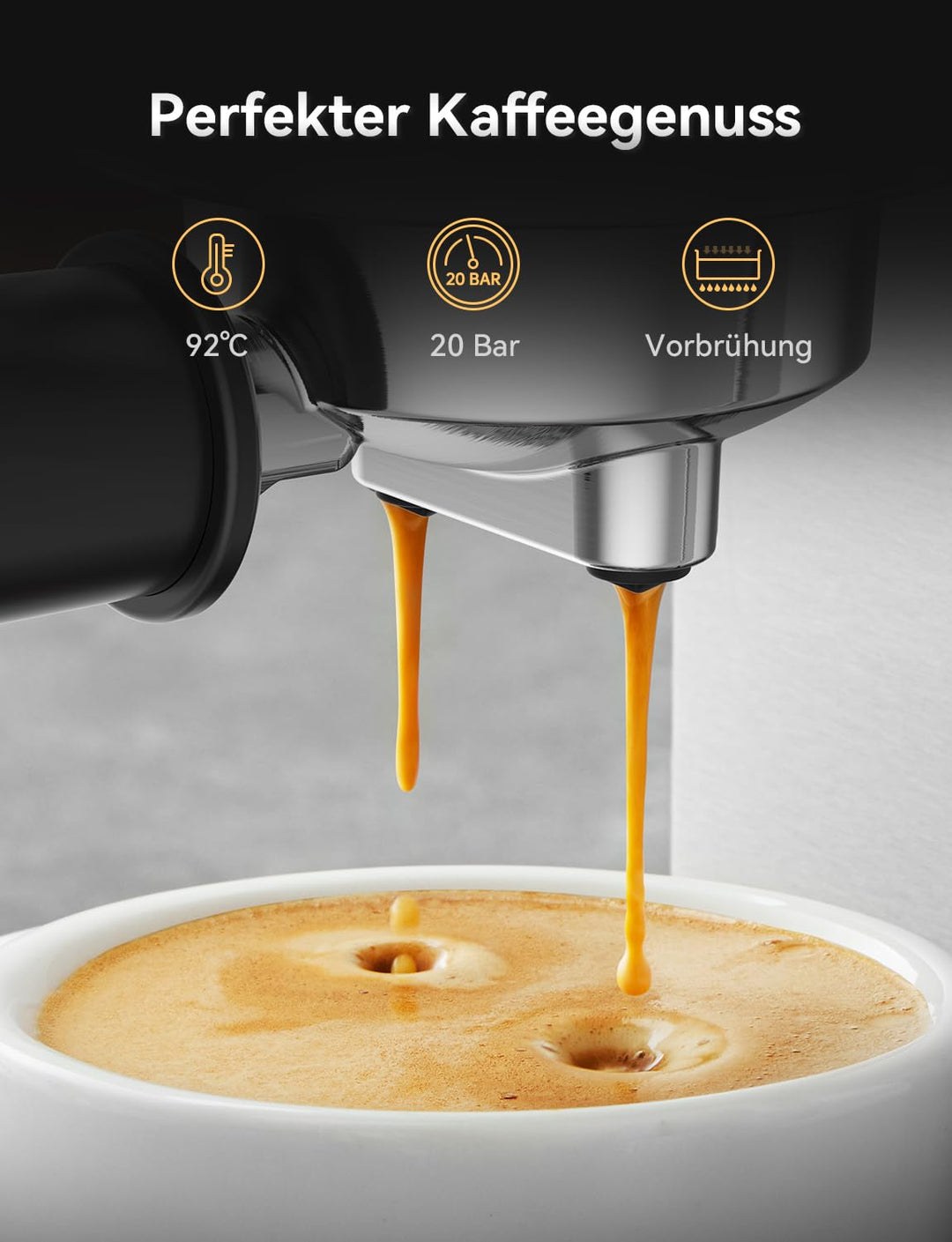 Siebträgermaschine Edelstahl 20 Bar 1350W kompakt für Espresso - Bild 4