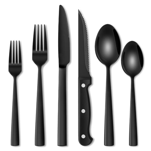 Besteckset Schwarz Edelstahl 36-teilig für 6 Personen mit Steakmesser