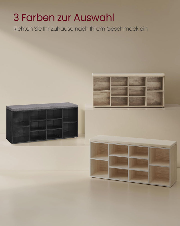 Schuhbank mit Polster 10 Fächer Holz 104 cm Flur Eingang - Bild 7
