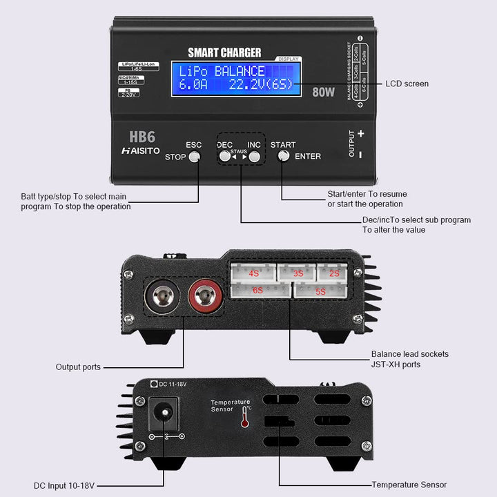 RC Akku Ladegerät 80W 6A LiPo/Li-Ion/LiFe/NiMH mit Balancer - Bild 3
