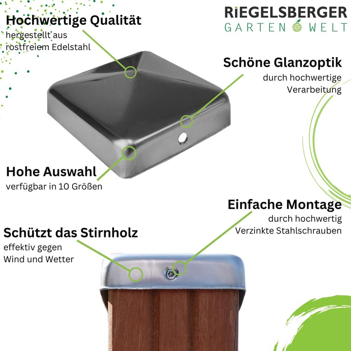 Pfostenkappe 91x91 mm Edelstahl Pyramidenform für Zaunpfosten 10er-Set - Bild 4