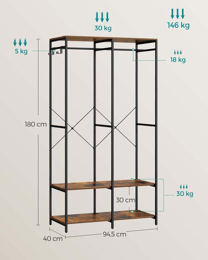 Offener Kleiderschrank mit Kleiderstange Metall 94.5x40x180 cm - Bild 5