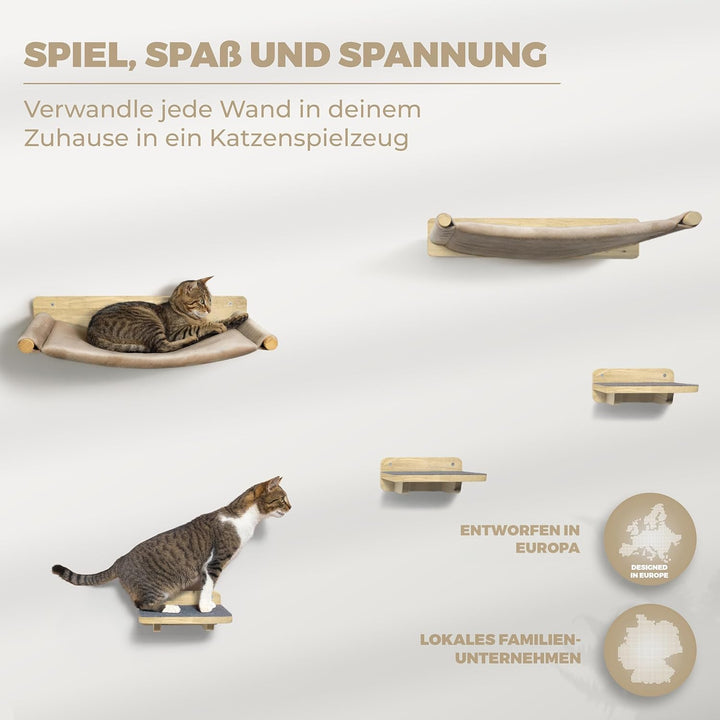 Katzen-Kletterwand 5-teilig Naturholz mit 2 Hängematten &amp; 3 Treppen - Bild 5
