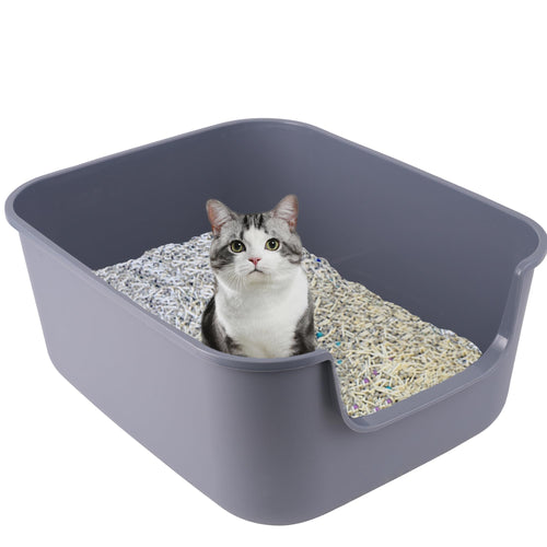 Katzentoilette hoher Rand Anti-Spritz Oben-Einstieg 49x42x22 cm grau