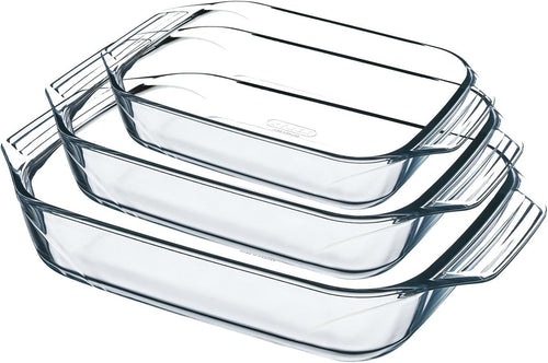 Auflaufformen Set Borosilikatglas 3-teilig stapelbar