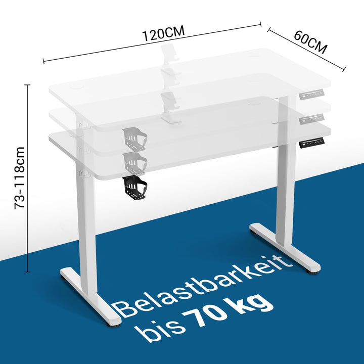 Höhenverstellbarer Schreibtisch elektrisch 120x60 cm mit Speichertasten - Bild 3
