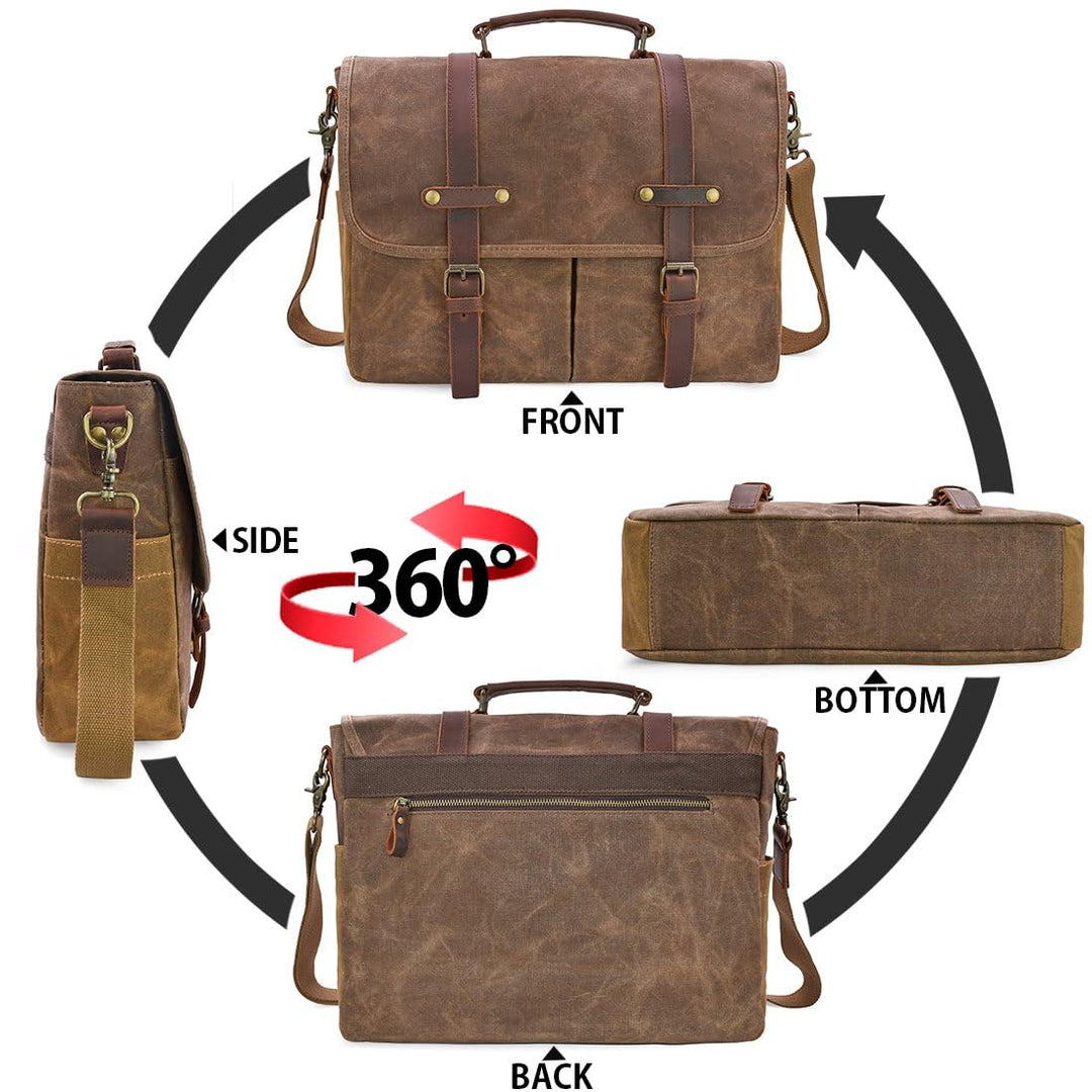 Messenger Bag Canvas Leder wasserdicht 15,6 Zoll Herren Vintage - Bild 6