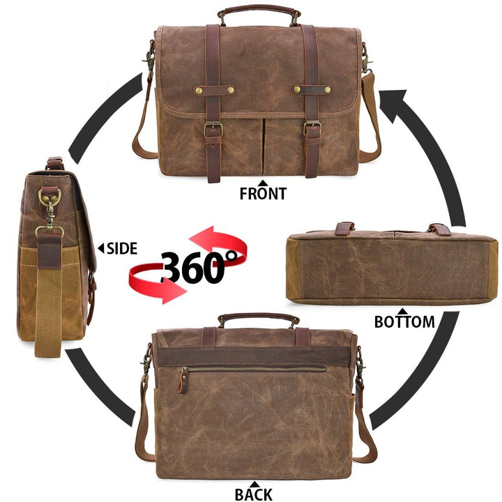 Messenger Bag Canvas Leder wasserdicht 15,6 Zoll Herren Vintage - Bild 6
