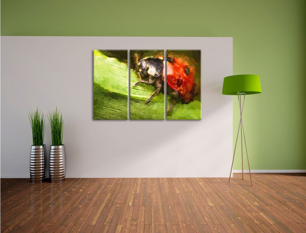 Leinwandbild 3-teilig Marienkäfer Detailaufnahme 120x80 cm - Bild 3