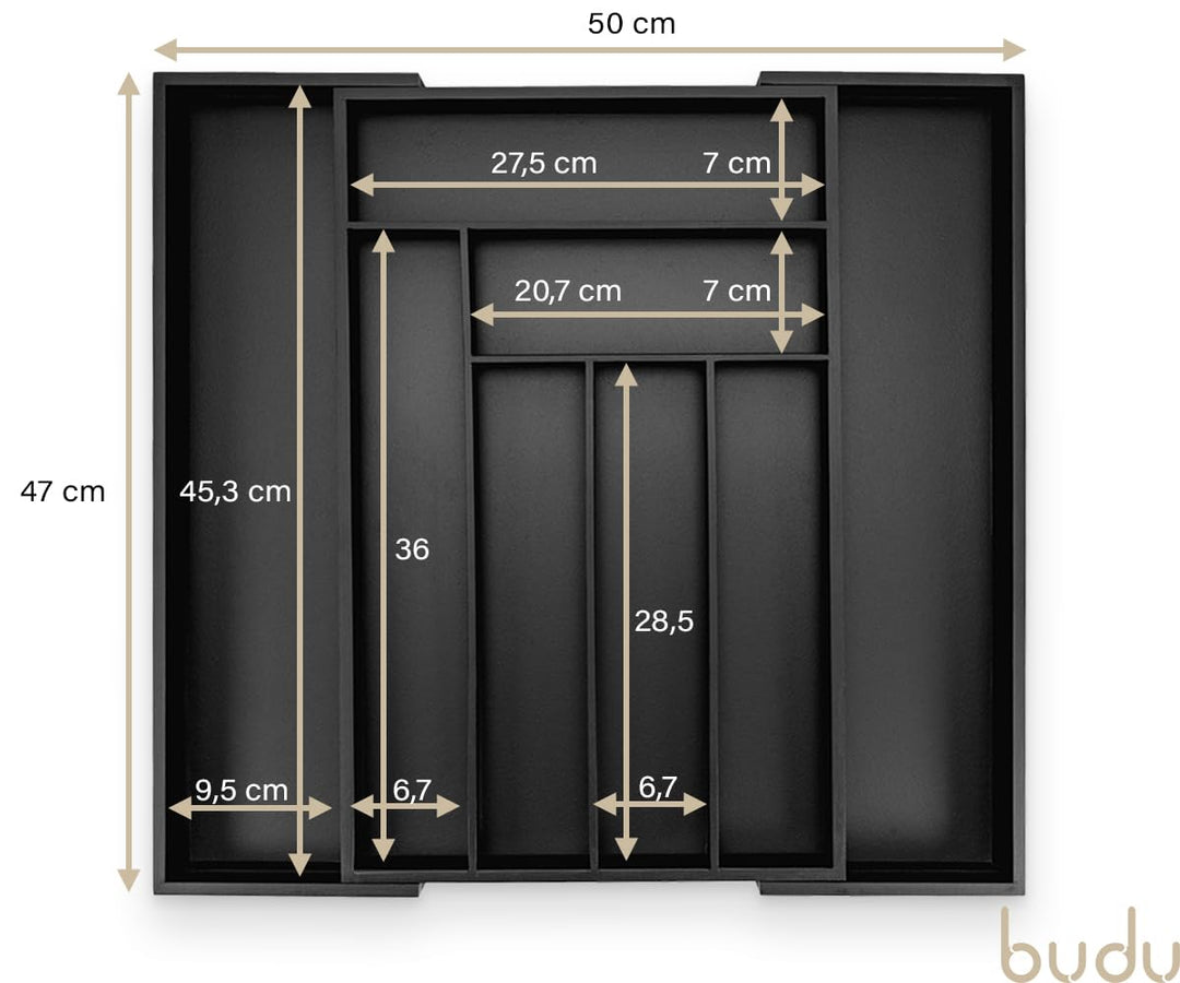 Besteckkasten Bambus ausziehbar 30-50x47x5 cm Schwarz - Bild 7