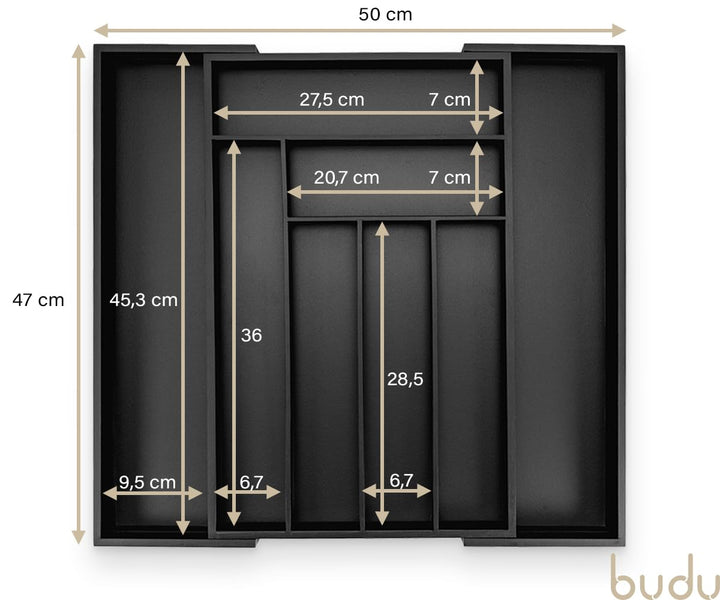 Besteckkasten Bambus ausziehbar 30-50x47x5 cm Schwarz - Bild 7