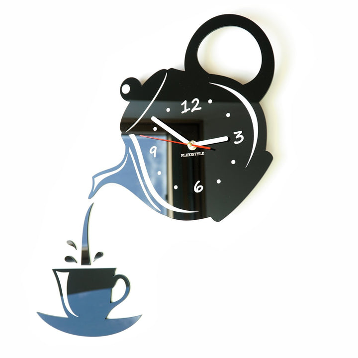 Wanduhr Küche 3D Tasse &amp; Kanne Schwarz 45x45 cm leise