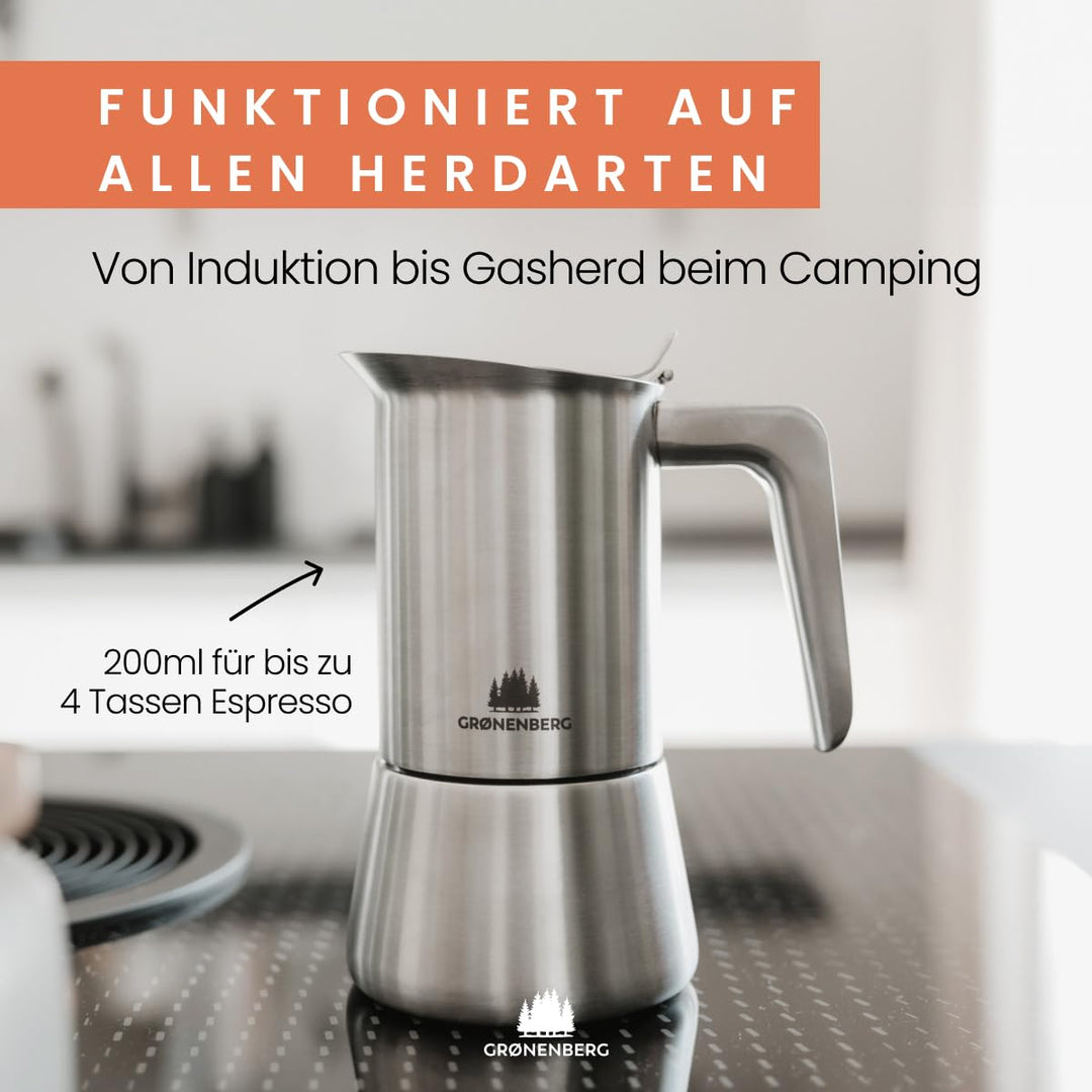 Espressokocher Induktion Edelstahl 4 Tassen mit Reduziersieb - Bild 3