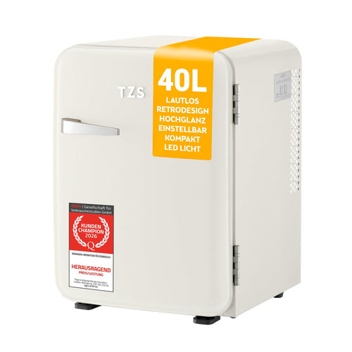 Mini-Kühlschrank Retro 40L lautlos 22 dB Creme für Schlafzimmer