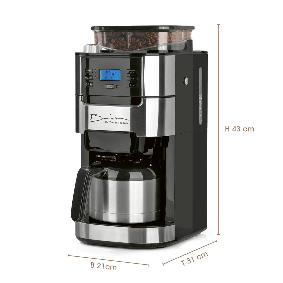 Filterkaffeemaschine mit Kegelmahlwerk Edelstahl 10 Tassen Timer - Bild 6