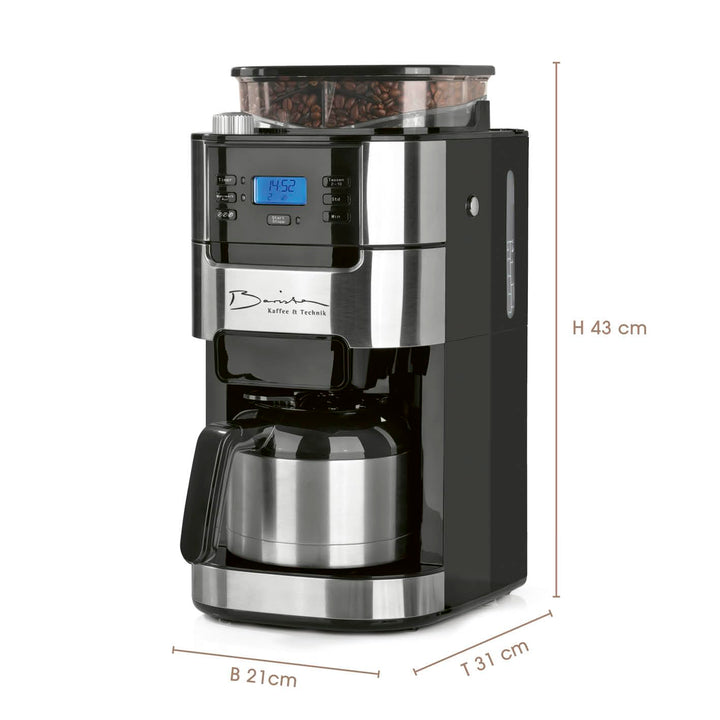 Filterkaffeemaschine mit Kegelmahlwerk Edelstahl 10 Tassen Timer - Bild 6