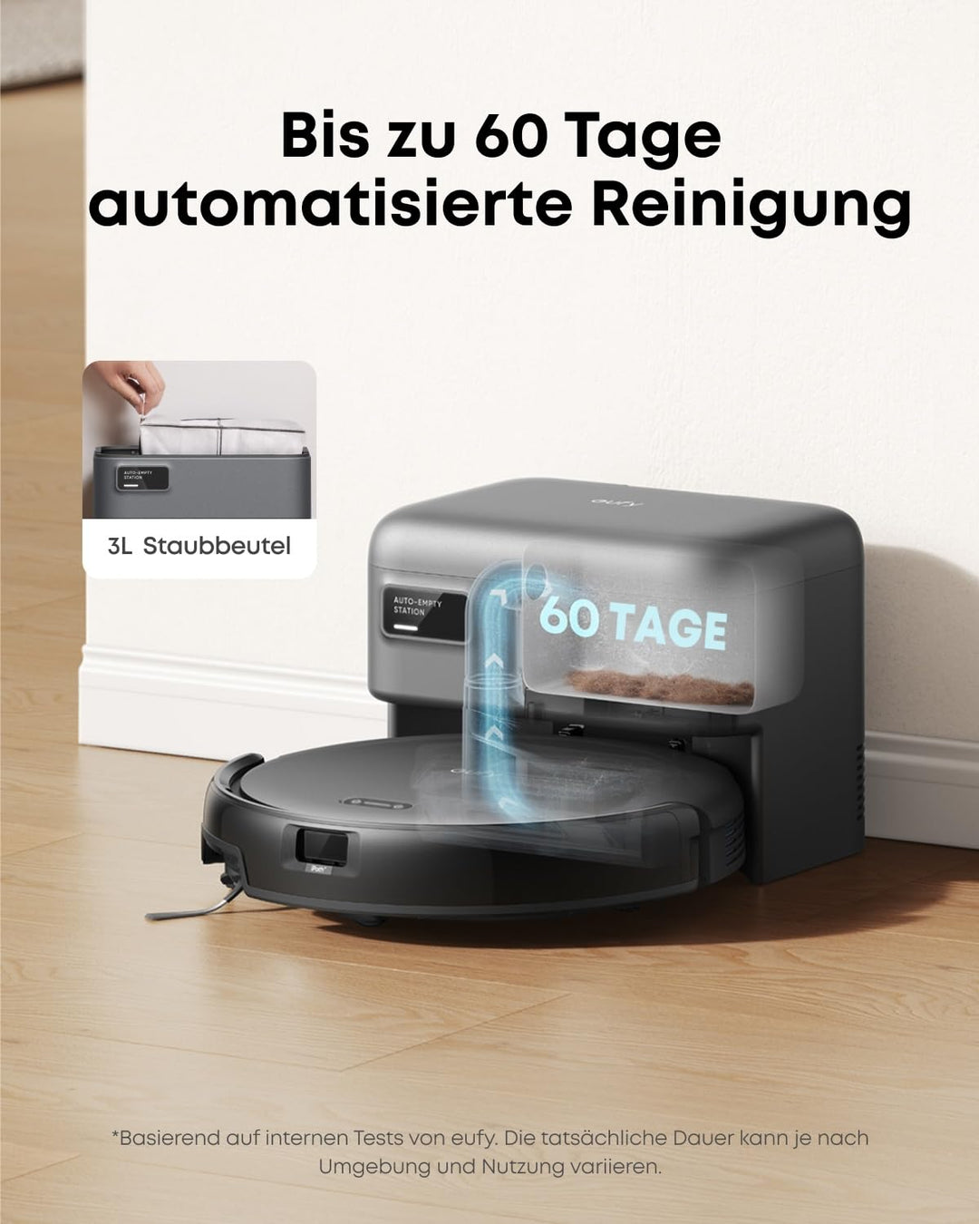 Saugroboter mit Absaugstation 4000Pa Saugkraft fuer Tierhaare - Bild 3