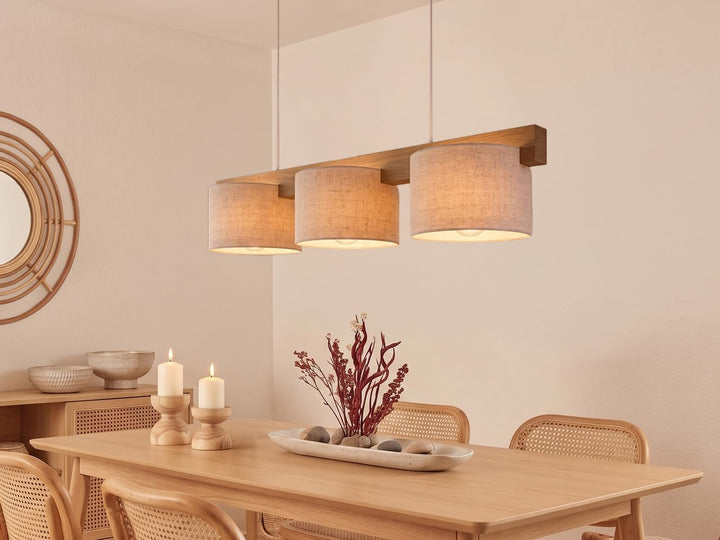 Pendelleuchte Holz Stoff 3-flammig 100cm breit Esszimmer - Bild 8