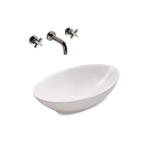Aufsatzwaschbecken Oval Sanitärporzellan 52 cm ohne Hahnloch Brillant Weiss