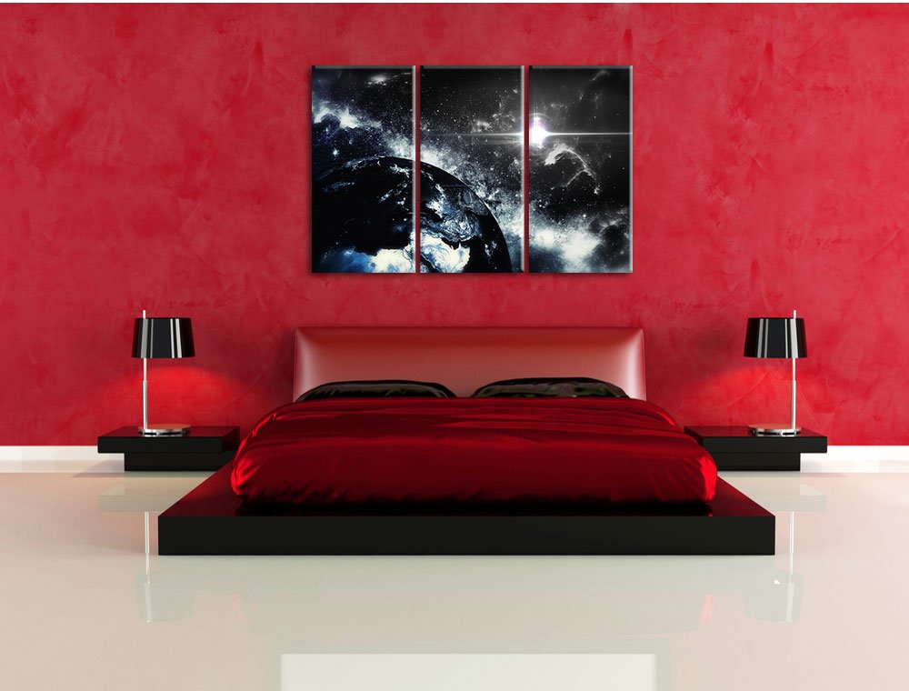 Leinwandbild 3-teilig Erde bei Nacht Schwarz-Weiss 120x80 cm - Bild 3