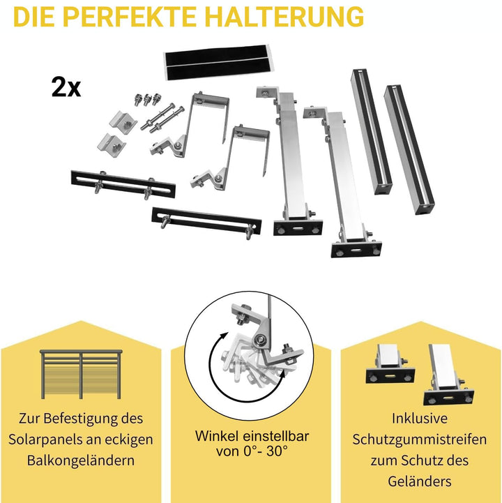 Balkonkraftwerk Halterung eckig Aluminium 0-30° neigbar für 2 Solarmodule - Bild 9